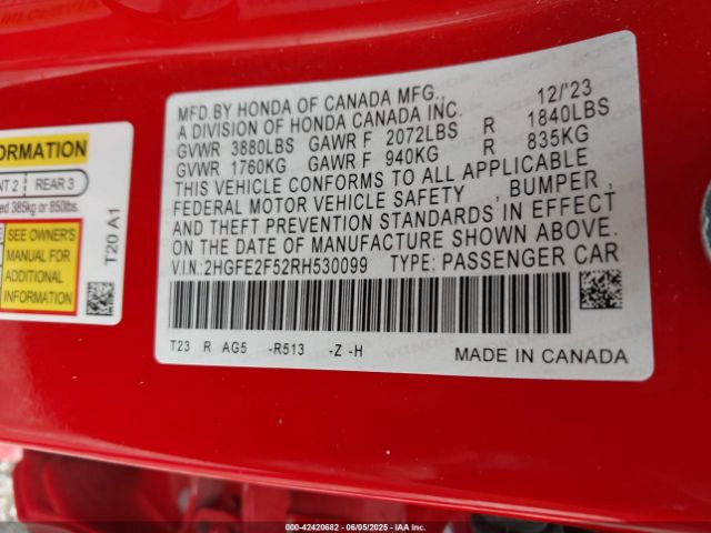 2024 HONDA CIVIC 2HGFE2F52RH530099 Photo 8
