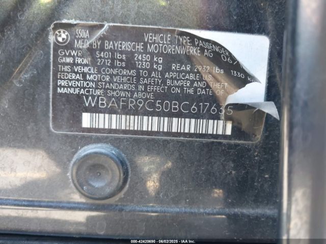 2011 BMW 550I WBAFR9C50BC617635 Photo 8