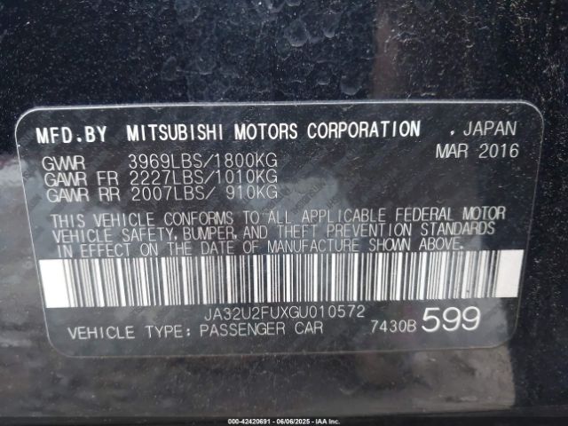 2016 MITSUBISHI LANCER JA32U2FUXGU010572 Photo 8