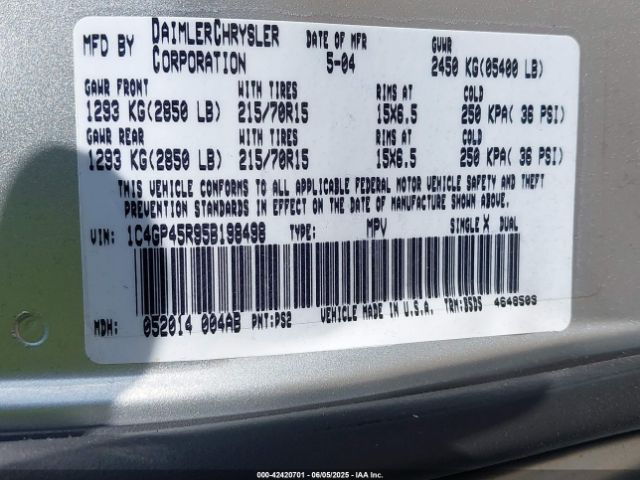 2005 CHRYSLER TOWN & COUNTRY 1C4GP45R95B198498 Photo 8