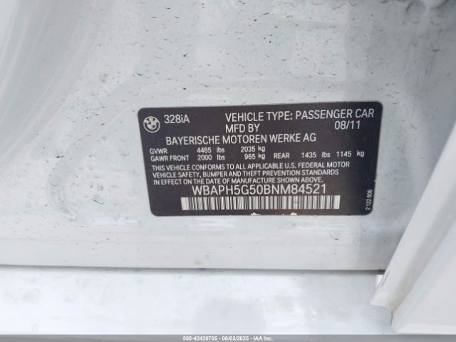 2011 BMW 328I WBAPH5G50BNM84521 Photo 8