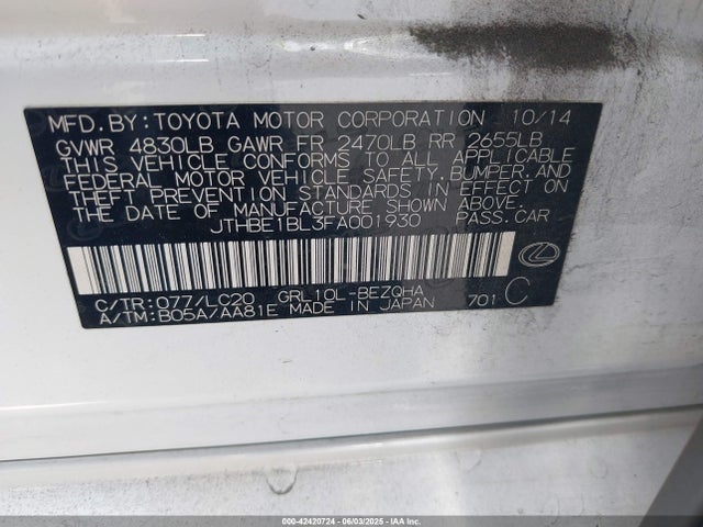 Lexus 2gr-fse 2015 JTHBE1BL3FA001930 Image 9