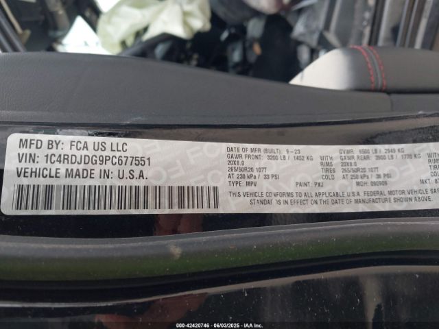 1C4RDJDG9PC677551 Dodge Durango Gt Plus Awd