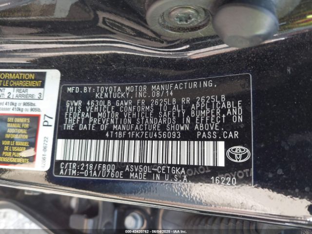 4T1BF1FK7EU456093 Toyota CAMRY XLE