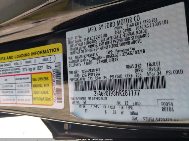 2017 FORD FUSION 3FA6P0T93HR281177 Photo 8