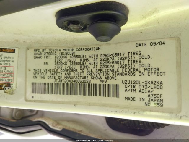 2004 LEXUS GX 470 JTJBT20X040063028 Photo 8