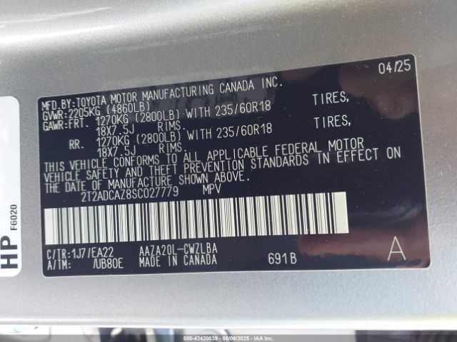 2T2ADCAZ8SC027779 Lexus a25a-fks