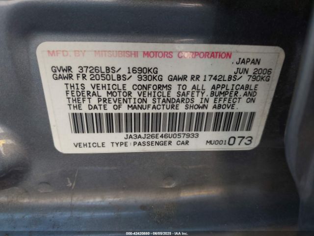 2006 MITSUBISHI LANCER JA3AJ26E46U057933 Photo 8