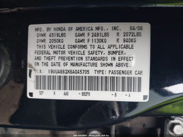 2006 ACURA TL 19UUA662X6A045705 Photo 8
