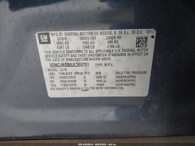 3GNCJNSB8JL260731 Chevrolet luv - mfi, variable valve timing, e85 max, alum