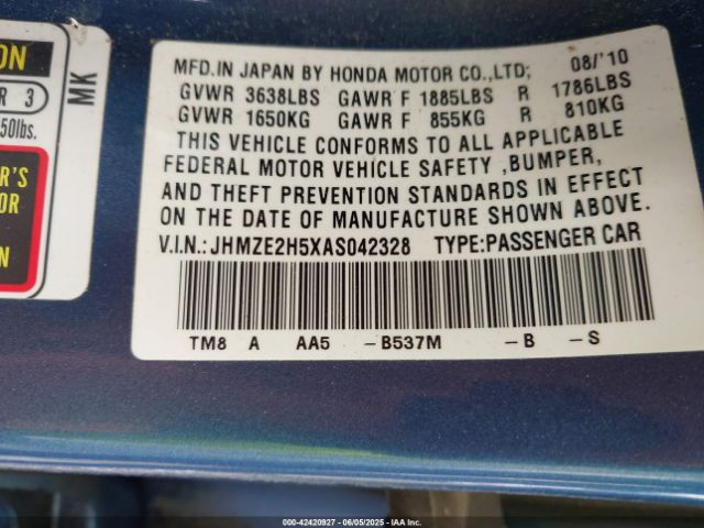 2010 HONDA INSIGHT JHMZE2H5XAS042328 Photo 8