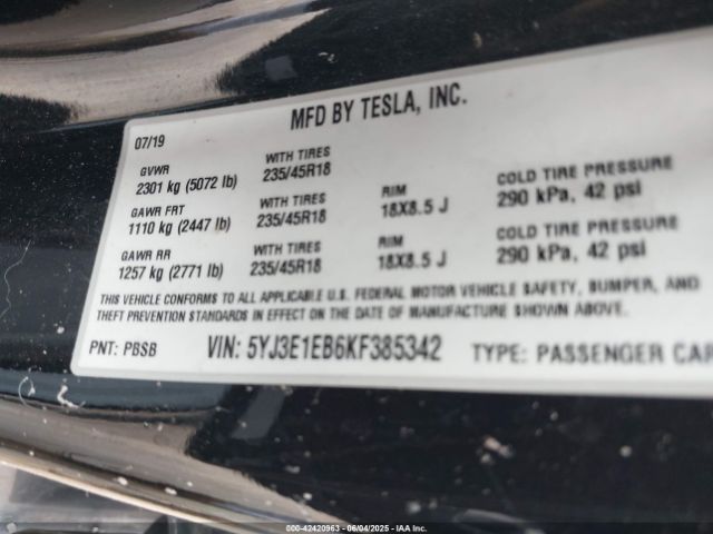 2019 TESLA MODEL 3 5YJ3E1EB6KF385342 Photo 8