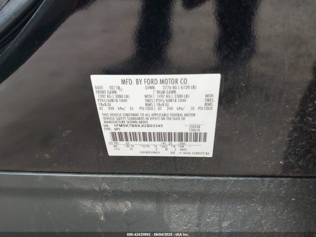 Ford 3.5l ti-vct 2018 1FM5K7B8XJGB03345 Image 9