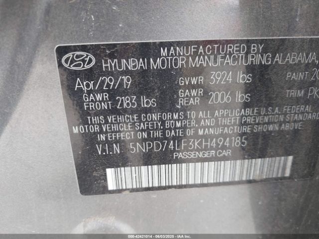 2019 HYUNDAI ELANTRA 5NPD74LF3KH494185 Photo 8