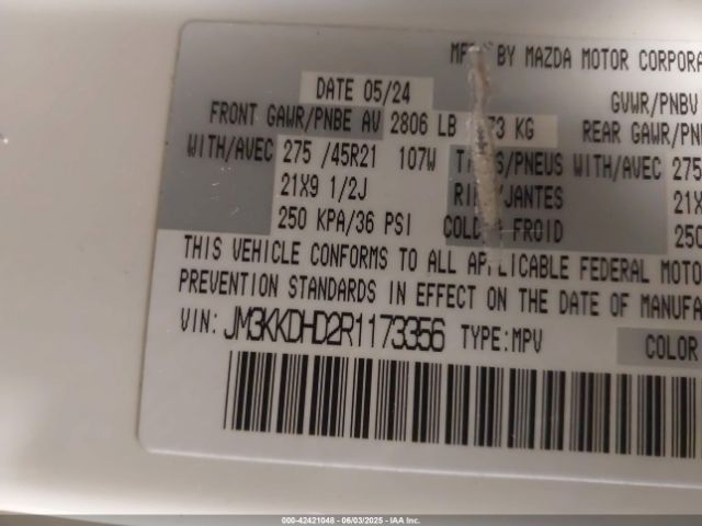 2024 MAZDA CX-90 JM3KKDHD2R1173356 Photo 8