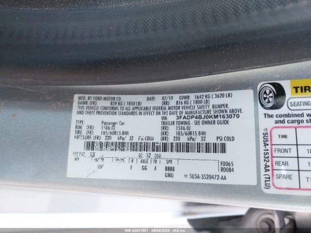 3FADP4BJ0KM163070 Ford 2019