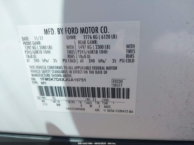 1FM5K7D8XJGA19751 Ford 3.5l ti-vct