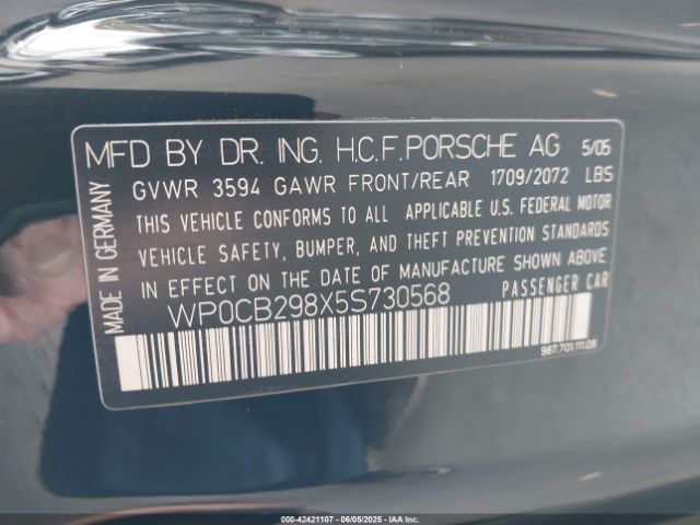 2005 PORSCHE BOXSTER WP0CB298X5S730568 Photo 8