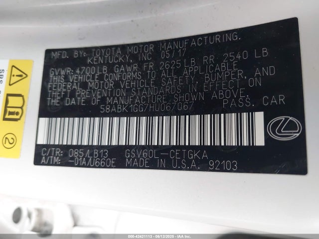 58ABK1GG7HU067067 Lexus 2gr-fe