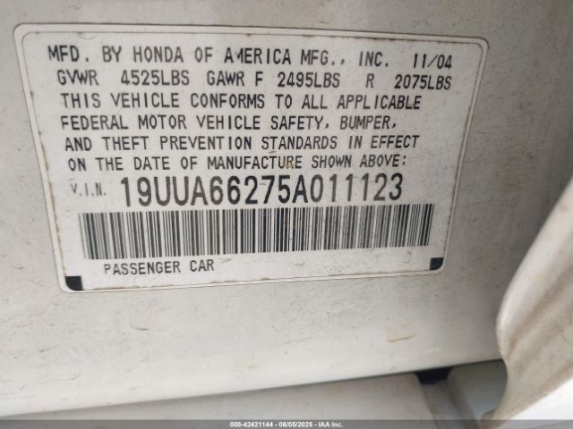 2005 ACURA TL 19UUA66275A011123 Photo 8