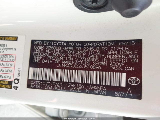 JTNKARJE5GJ510896 Scion 2zr-fae