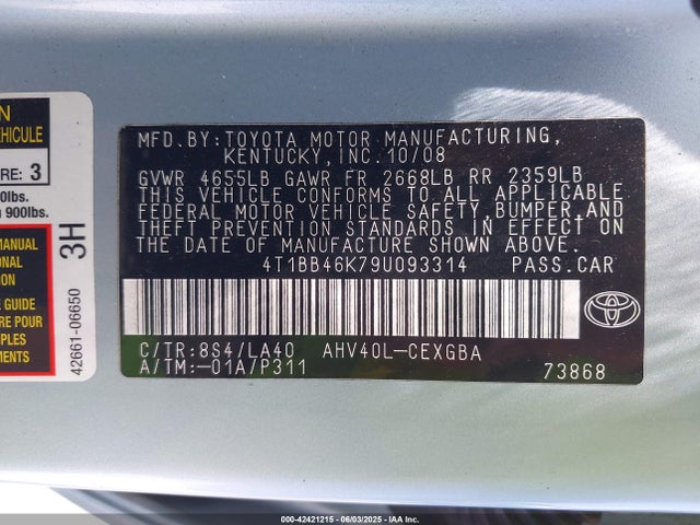 42421215 :رقم المزاد ، 4T1BB46K79U093314 vin ، 2009 Toyota Camry Hybrid مزاد بيع