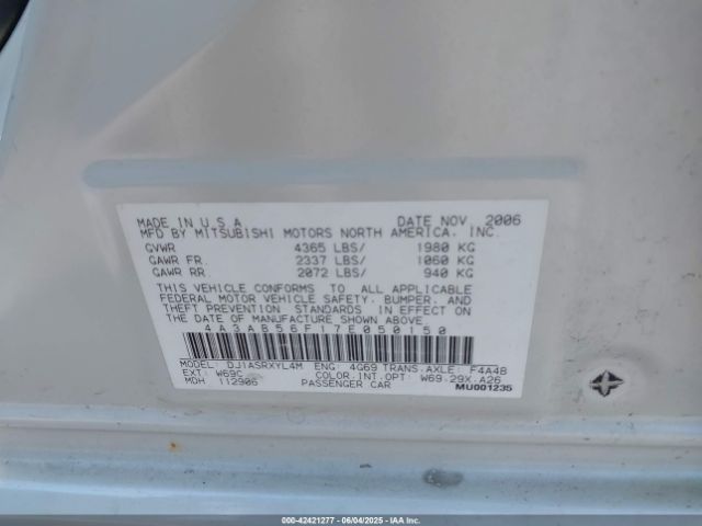 2007 MITSUBISHI GALANT 4A3AB56F17E050150 Photo 8
