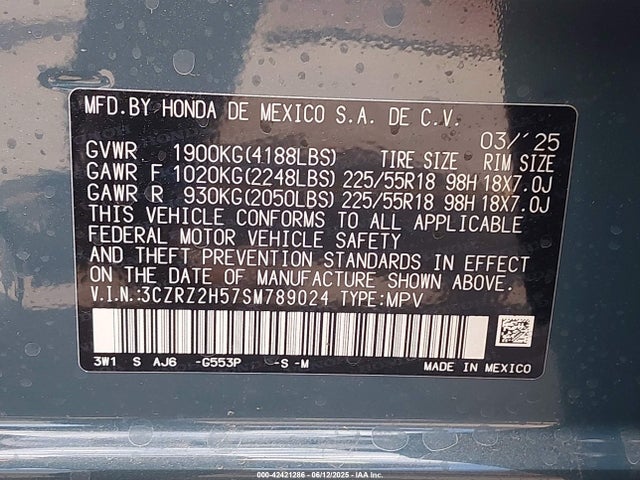 3CZRZ2H57SM789024 Honda Hr-v Awd Sport