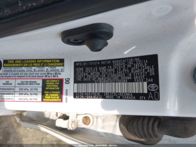 2T1BURHE5EC120584 Toyota COROLLA LE