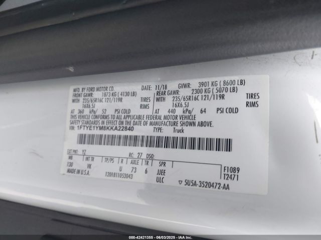 2019 FORD TRANSIT-150 1FTYE1YM8KKA22840 Photo 8