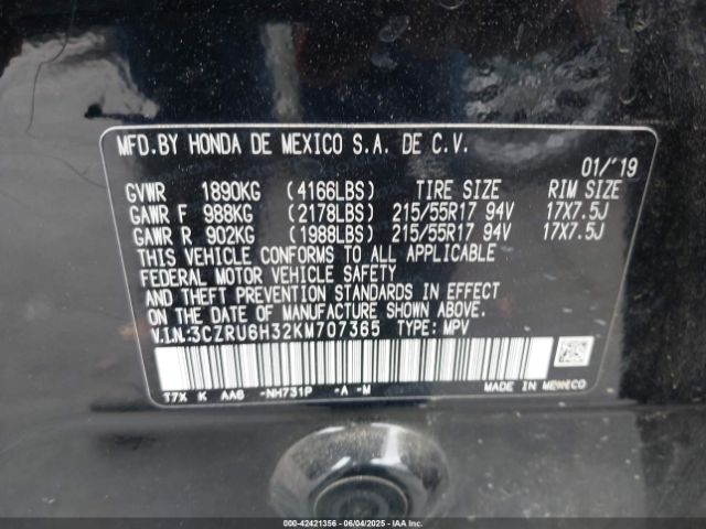 2019 HONDA HR-V 3CZRU6H32KM707365 Photo 8