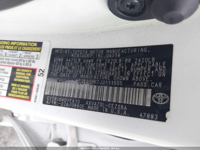 4T1B11HK7JU111555 Toyota CAMRY SE
