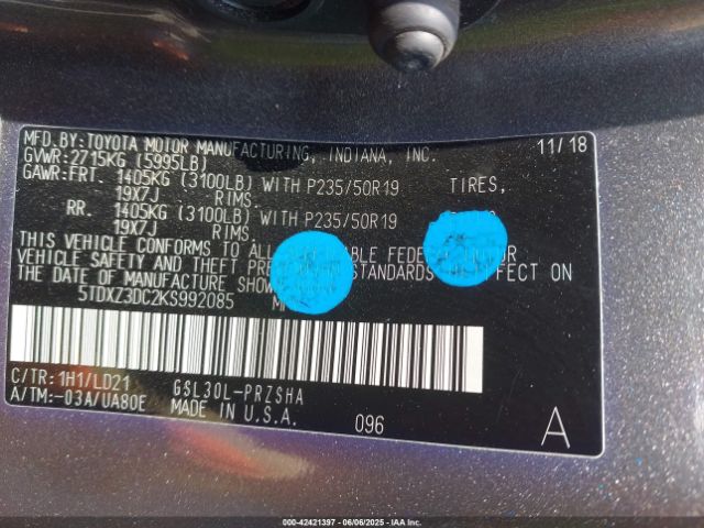5TDXZ3DC2KS992085 Toyota 2gr-fks