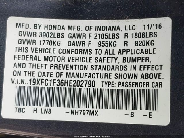 19XFC1F36HE202790 Honda l15b7
