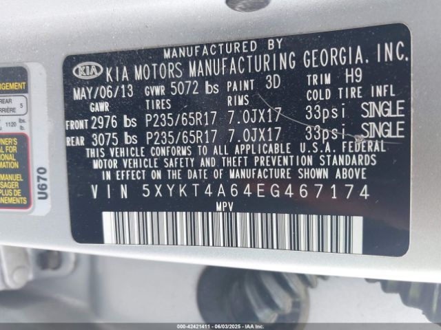5XYKT4A64EG467174 KIA SORENTO LX