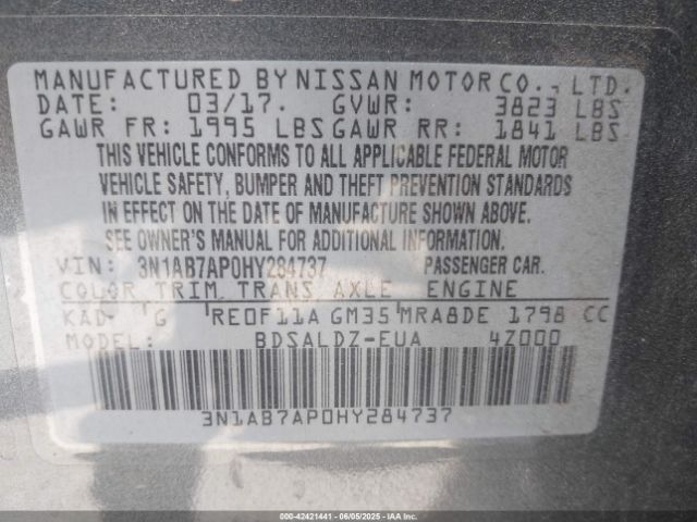 3N1AB7AP0HY284737 Nissan 2017