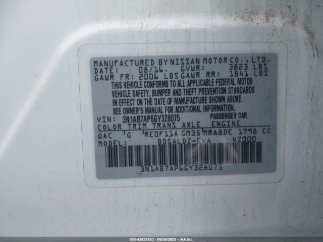 3N1AB7AP6GY328075 Nissan Sentra