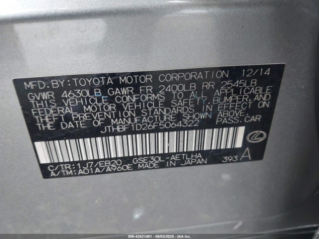 2015 LEXUS IS 250 JTHBF1D26F5064322 Photo 8