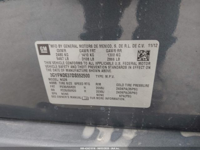 2013 CADILLAC SRX 3GYFNDE37DS552500 Photo 8