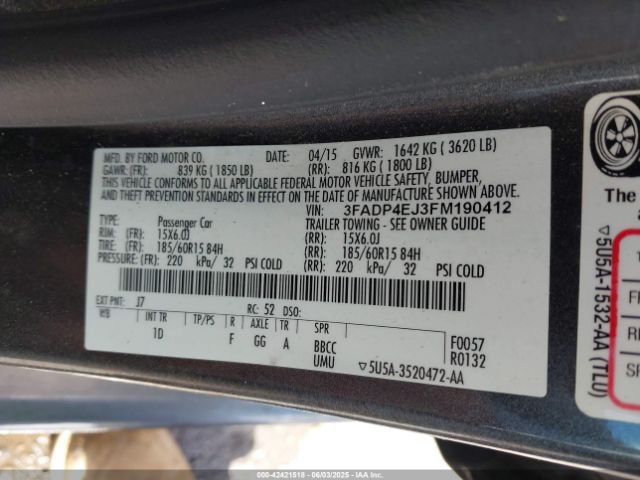 3FADP4EJ3FM190412 Ford FIESTA SE