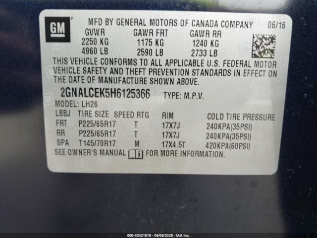 2GNALCEK5H6125366 Chevrolet lea - sidi: spark ignited direct injection, e85 max, alum