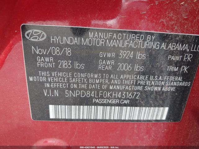 2019 HYUNDAI ELANTRA 5NPD84LF0KH431672 Photo 8