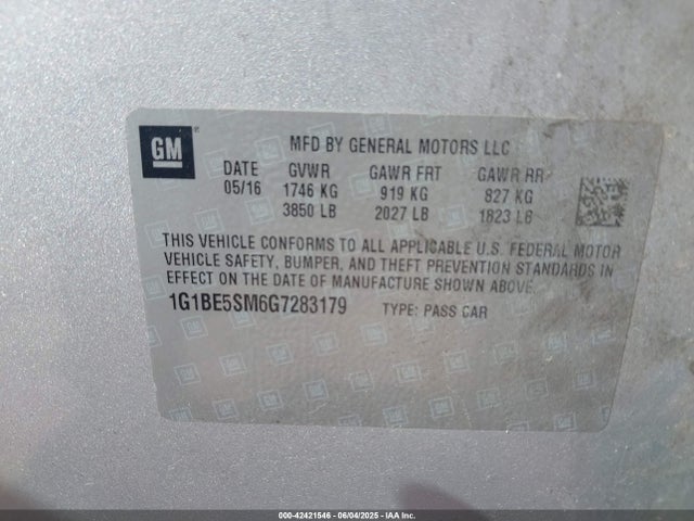 1G1BE5SM6G7283179 Chevrolet le2 - di: direct injection, alum, vvt, gen i, gmna
