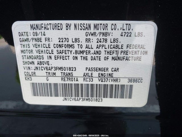 Infiniti 2015 2015 JN1CV6AP3FM501823 Image 9