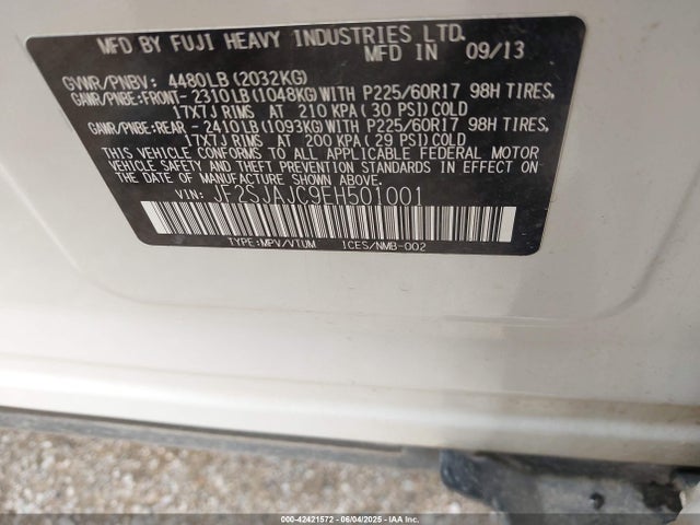 Subaru 2.5na u5 2014 JF2SJAJC9EH501001 Image 9