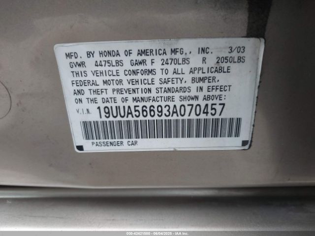 2003 ACURA TL 19UUA56693A070457 Photo 8