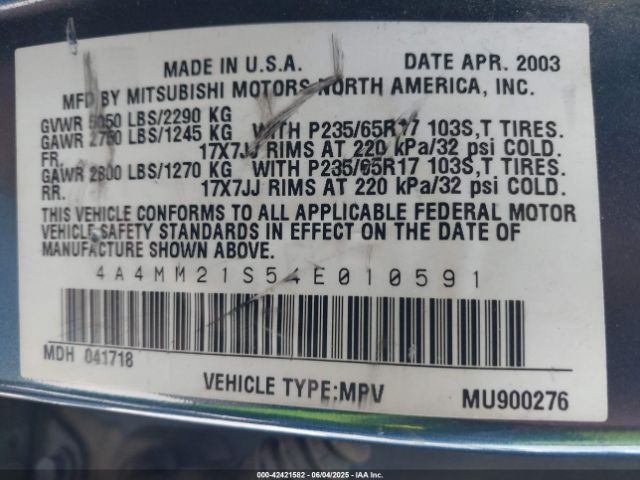 2004 MITSUBISHI ENDEAVOR 4A4MM21S54E010591 Photo 8
