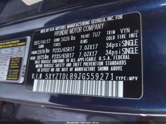 5XYZTDLB9JG559271 Hyundai Santa Fe Sport 2.4l