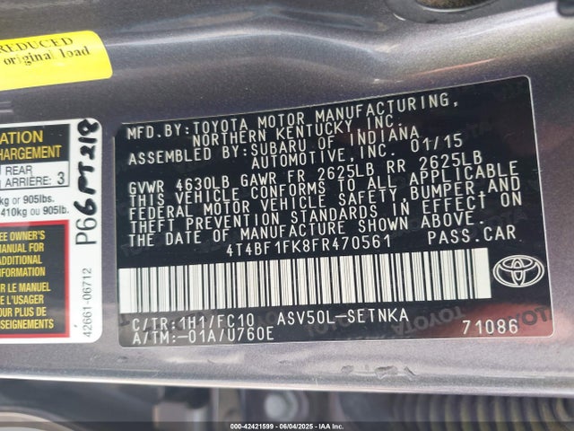 4T4BF1FK8FR470561 Toyota 2ar-fe