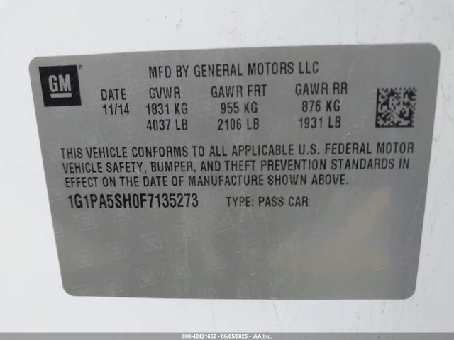 1G1PA5SH0F7135273 Chevrolet luw
